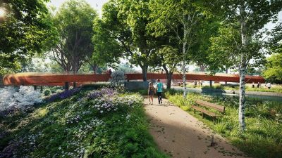 CGI image of new pedestrian and cycle bridge at Alperton