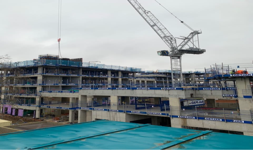 2nd floor verticals complete and 3rd floor slab falsework to gridlines.