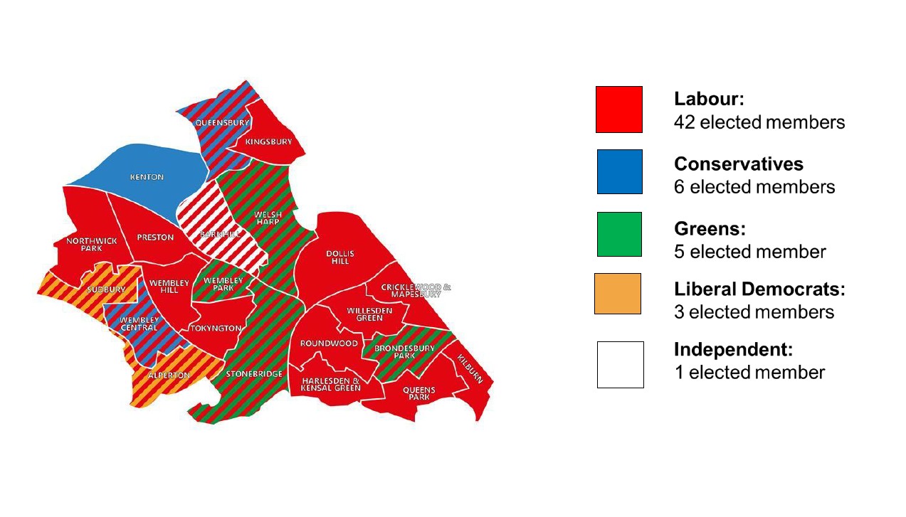 The political structure of The London Borough of Brent following the May 2022 Local Elections