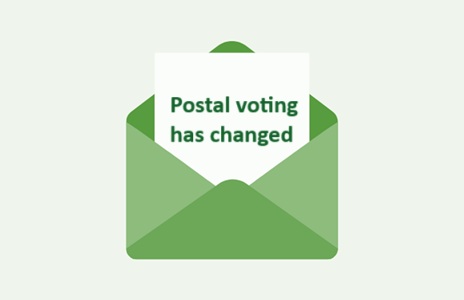 image of an envelope saying 'postal voting has changed'