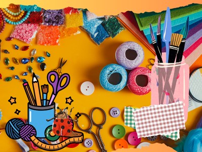 Craft items on an orange background