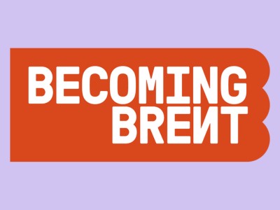 Red Becoming Brent logo on lilac background