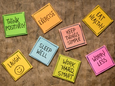 Post-it notes with wellbeing messages