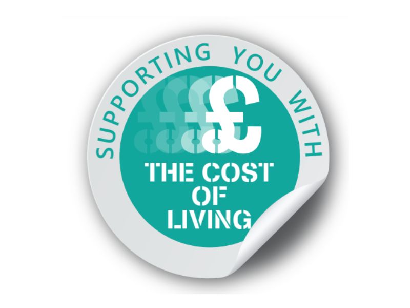 Stamp that reads supporting you with the cost of living
