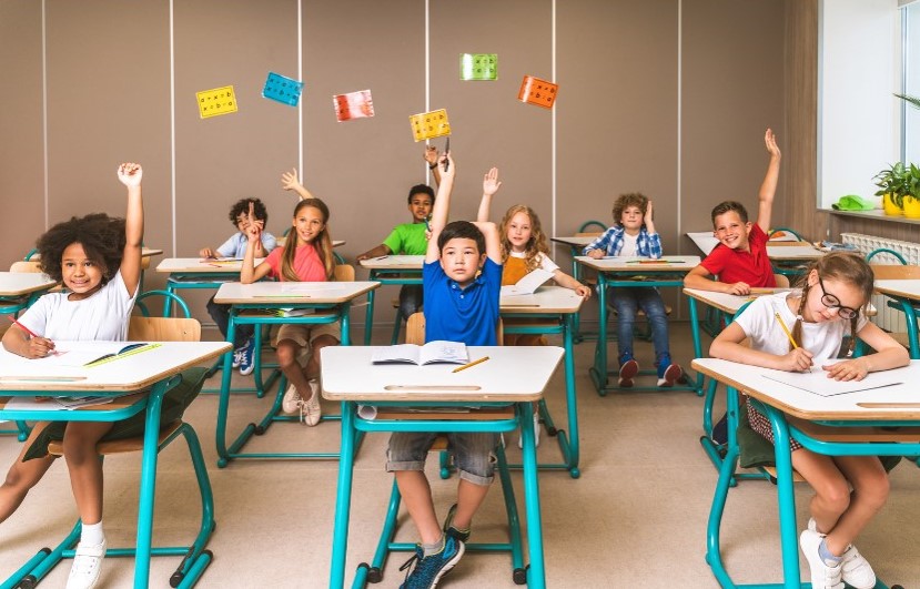 primary school kids in classroom