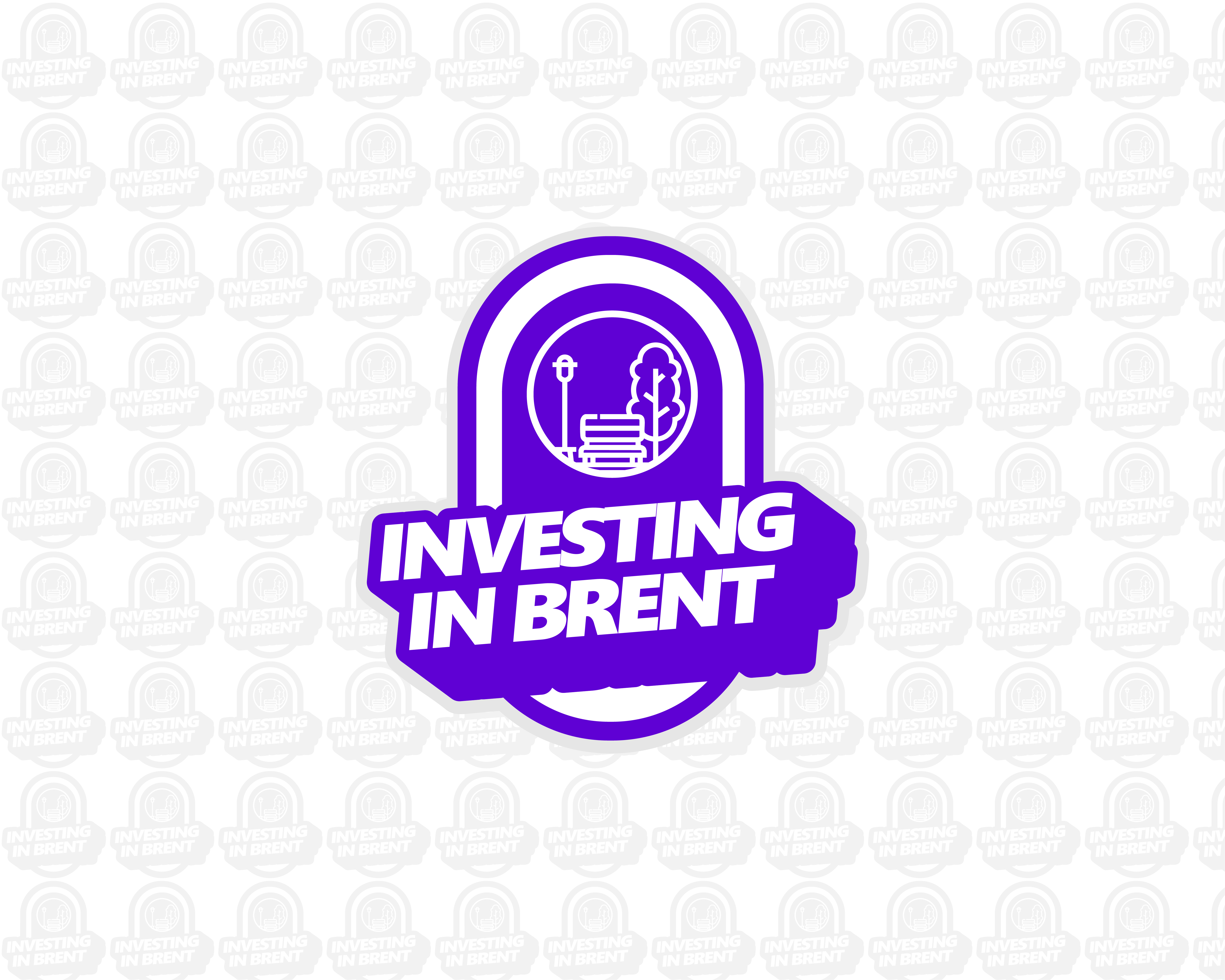 A purple badge that says investing in Brent