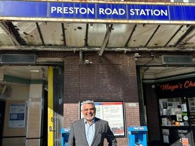 Cllr Butt outside of Preston Road underground station