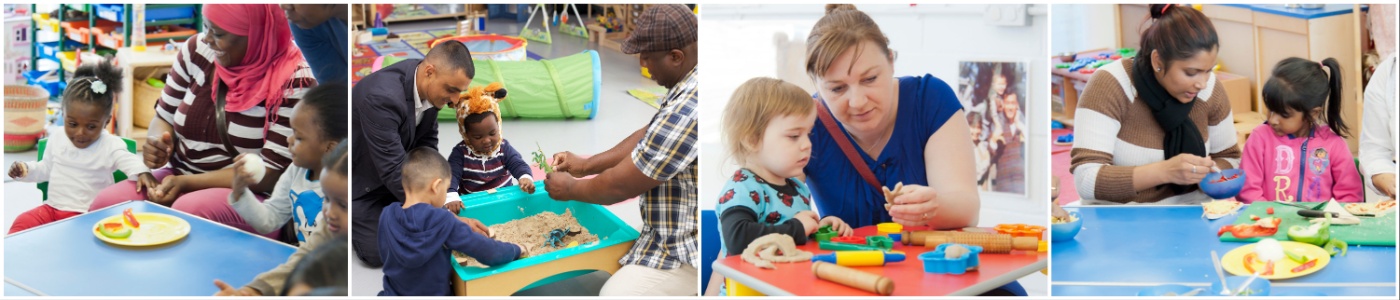 images of parents and children playing and exploring food