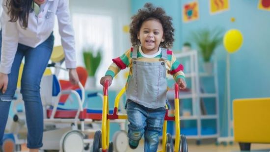 child walking with an aid