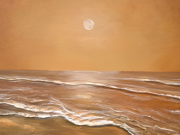 Sea, sky and sun in bronze colour. An artwork from The Essence of Nature exhibition