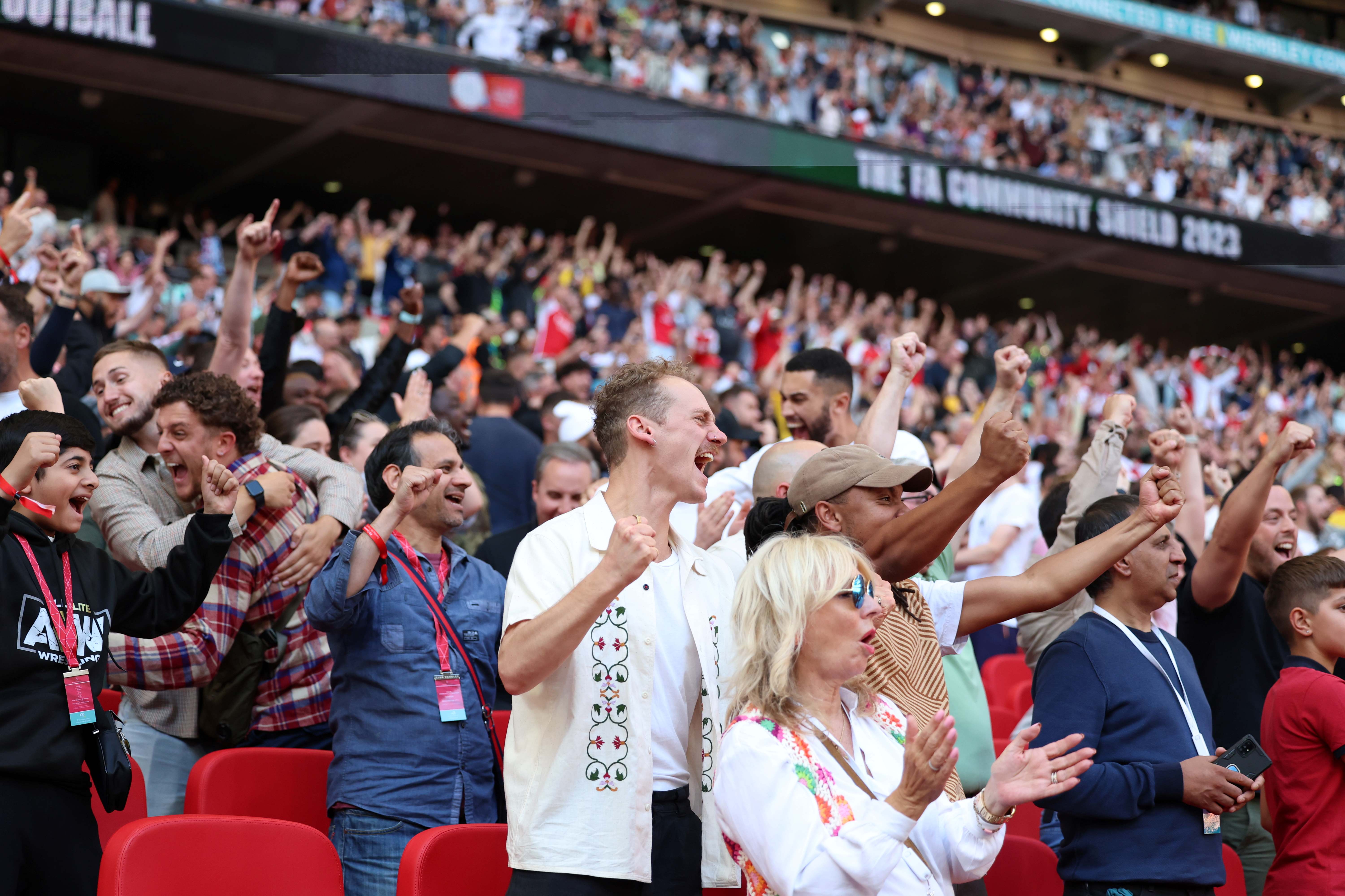 Crowds of people at an event at Wembley Stadium